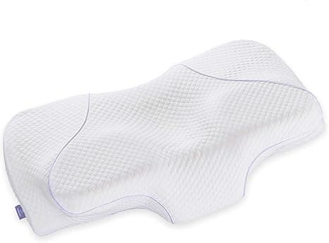 HOKIZU Neck and Cervical Memory Foam Pillow (Queen), Contoured Support Pillows for Neck and Shoulder Pain Relief, Ergonomic Orthopedic Bed Pillow for Side Sleepers, Back and Stomach Sleepers, White